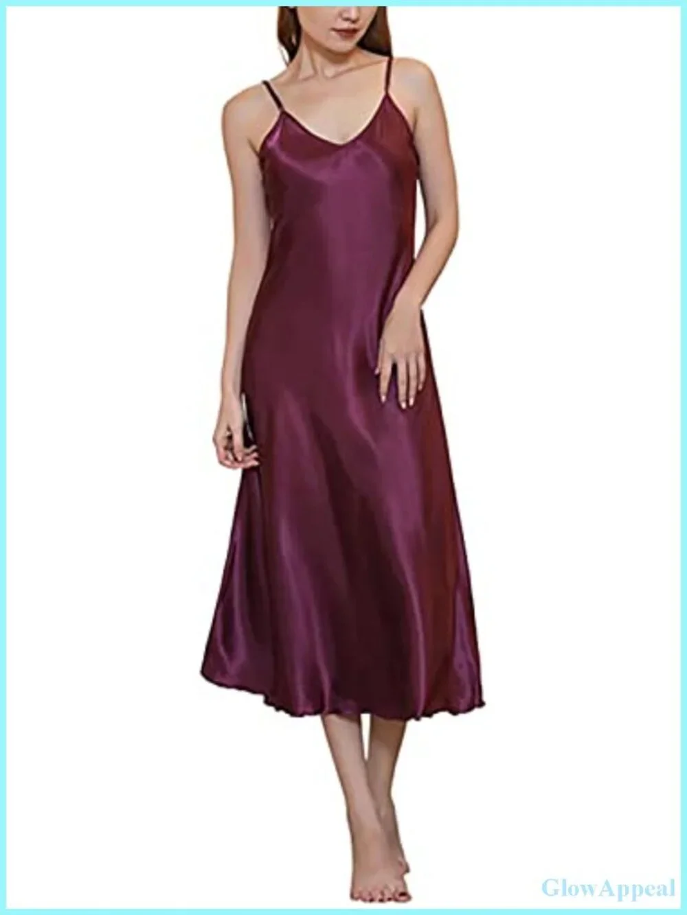 Satin Long Nightgown V-Neck Adjustable Straps Sleep Dress
